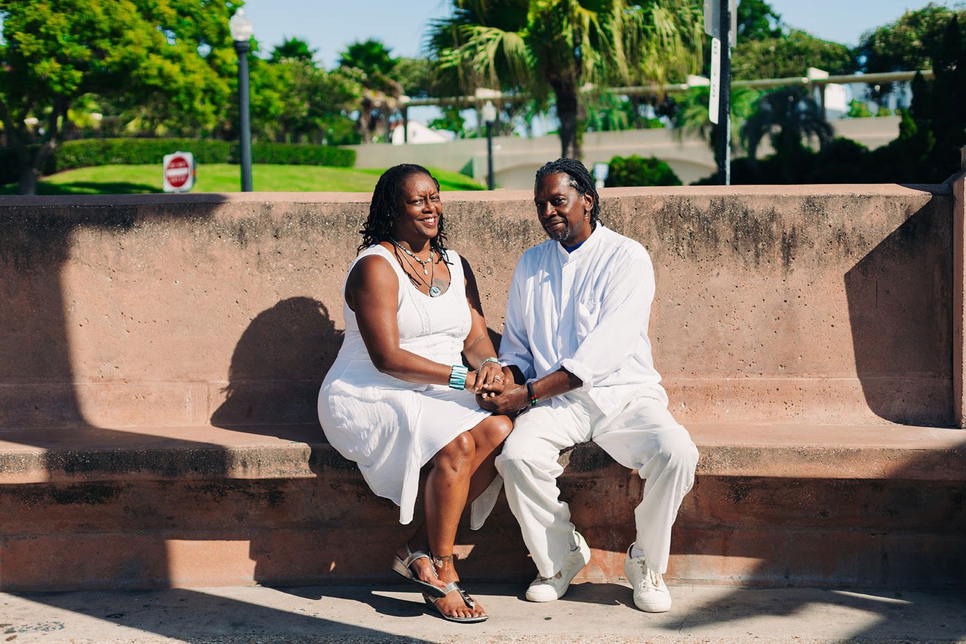 Couple photographed outdoors